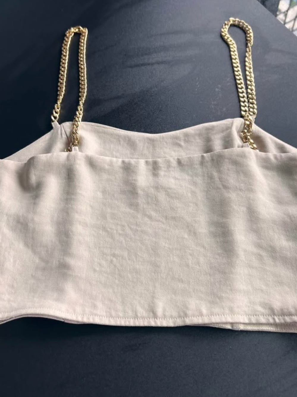 Express Chain Strap Cream Crop Top